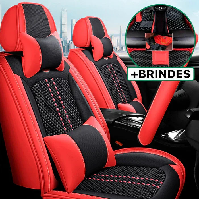 Capa Universal Hermen Completa para Carro em Couro Legítimo com AirBag + BRINDES: Tapetes Automotivos