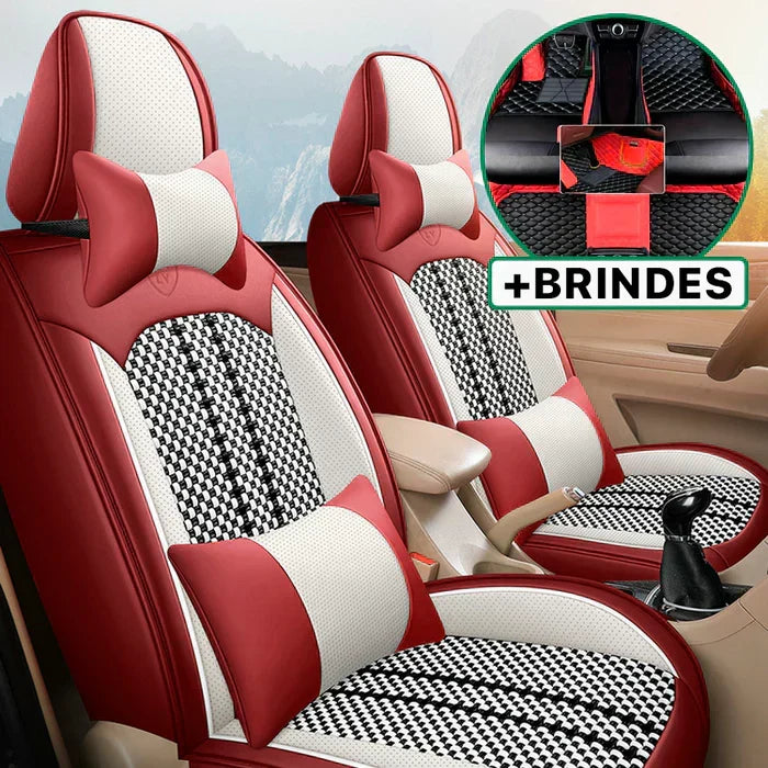 Capa Universal Hermen Completa para Carro em Couro Legítimo com AirBag + BRINDES: Tapetes Automotivos
