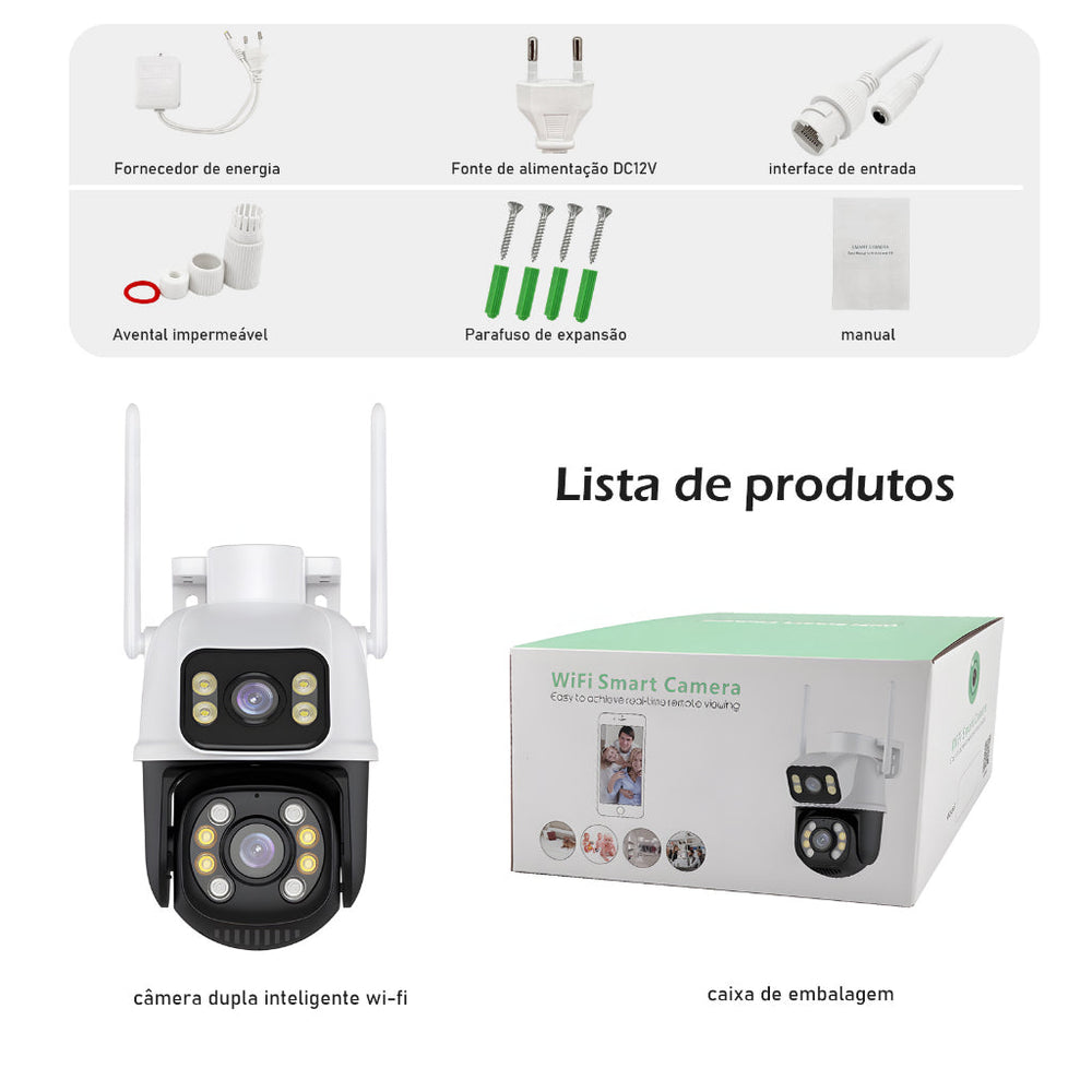 Câmera Dupla 5g Wi-Fi Full HD 1080p a Prova d'Agua + Cartão de Memória 32gb